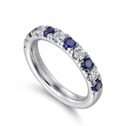 Outlet Gabriel & Co. Bari - 14K White Gold 11 Stone Diamond and Sapphire Anniversary Band - 0.45 ct