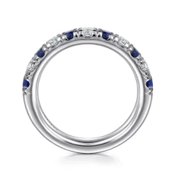 Outlet Gabriel & Co. Bari - 14K White Gold 11 Stone Diamond and Sapphire Anniversary Band - 0.45 ct