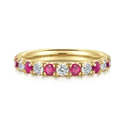 Clearance Gabriel & Co. Bari - 14K Yellow Gold Diamond and Ruby Anniversary Band - 0.41 ct
