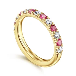 Clearance Gabriel & Co. Bari - 14K Yellow Gold Diamond and Ruby Anniversary Band - 0.41 ct