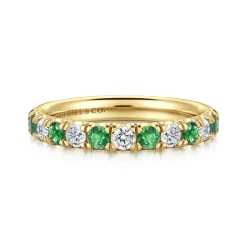 Discount Gabriel & Co. Bari - 14K Yellow Gold Diamond and Emerald Anniversary Band - 0.41 ct