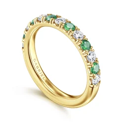 Discount Gabriel & Co. Bari - 14K Yellow Gold Diamond and Emerald Anniversary Band - 0.41 ct
