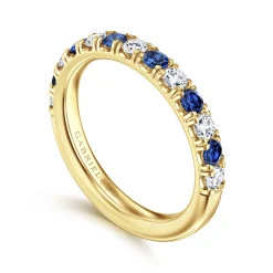 Clearance Gabriel & Co. Bari - 14K Yellow Gold Diamond and Sapphire Anniversary Band - 0.41 ct