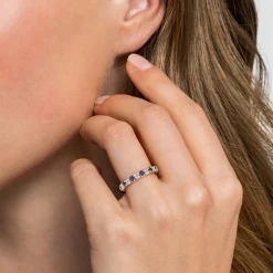 Clearance Gabriel & Co. Bari - 14K Yellow Gold Diamond and Sapphire Anniversary Band - 0.41 ct
