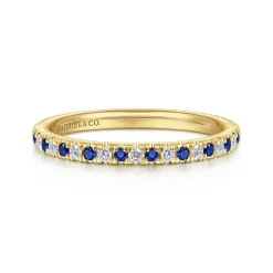Clearance Gabriel & Co. Bari - 14K Yellow Gold Diamond and Sapphire Anniversary Band - 0.15 ct