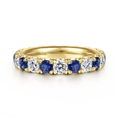 Gabriel & Co. Bari - 14K Yellow Gold French Pave Set Sapphire and Diamond Eternity Band - 1.3 ct