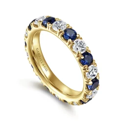 Gabriel & Co. Bari - 14K Yellow Gold French Pave Set Sapphire and Diamond Eternity Band - 1.3 ct