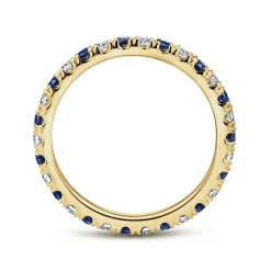 New Gabriel & Co. Bari - 14K Yellow Gold French Pave Sapphire and Diamond Eternity Band - 0.45 ct