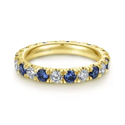 Sale Gabriel & Co. Bari - 14K Yellow Gold French Pave Sapphire and Diamond Eternity Band - 0.95 ct