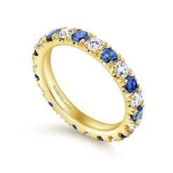 Sale Gabriel & Co. Bari - 14K Yellow Gold French Pave Sapphire and Diamond Eternity Band - 0.95 ct