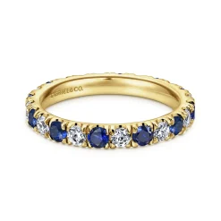 Online Gabriel & Co. Bari - 14K Yellow Gold French Pave Sapphire and Diamond Eternity Band - 0.67 ct