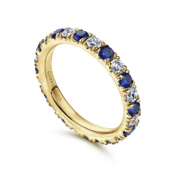 Online Gabriel & Co. Bari - 14K Yellow Gold French Pave Sapphire and Diamond Eternity Band - 0.67 ct