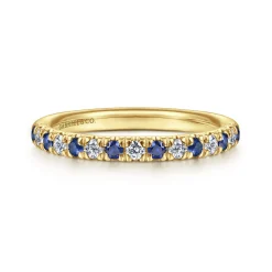 New Gabriel & Co. Bari - 14K Yellow Gold 15 Stone Diamond and Sapphire Anniversary Band - 0.2 ct