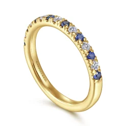 New Gabriel & Co. Bari - 14K Yellow Gold 15 Stone Diamond and Sapphire Anniversary Band - 0.2 ct