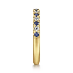 New Gabriel & Co. Bari - 14K Yellow Gold 15 Stone Diamond and Sapphire Anniversary Band - 0.2 ct