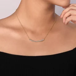 Hot Gabriel & Co. Bar Necklace Curved 14K White and Yellow Gold Diamond 0.3ct Bujukan