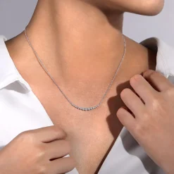 Outlet Gabriel & Co. Bar Necklace Curved 14K White Gold Diamond 0.25ct