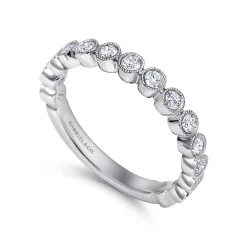 Best Gabriel & Co. Bayonne - 14K White Gold Bezel Set Diamond Anniversary Band with Milgrain - 0.45 ct