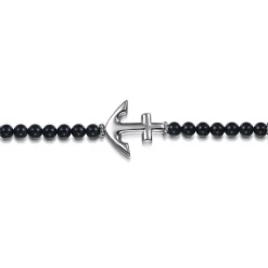 Best Gabriel & Co. Beaded Bracelet Anchor 925 Sterling Silver Onyx 4mm