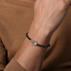 Best Gabriel & Co. Beaded Bracelet Anchor 925 Sterling Silver Onyx 4mm