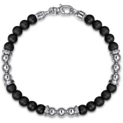 Outlet Gabriel & Co. Beaded Bracelet 925 Sterling Silver Matte Onyx and Silver Bead 6mm