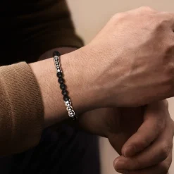 Outlet Gabriel & Co. Beaded Bracelet 925 Sterling Silver Matte Onyx and Silver Bead 6mm