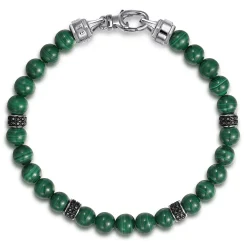 Sale Gabriel & Co. Beaded Bracelet 925 Sterling Silver Black Spinel and Malachite 6mm
