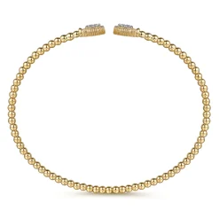 New Gabriel & Co. Beaded Open Bangle Bracelet 14K Yellow Gold Diamond 0.11ct Bujukan