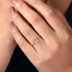 Outlet Gabriel & Co. Beaded Stackable Single Ring 14K Yellow Gold Diamond 0.2ct Bujukan
