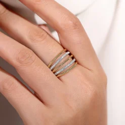 Clearance Gabriel & Co. Beaded Wide Band Easy-Stack Ring 14K Yellow Gold Diamond 0.4ct Bujukan