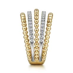 Clearance Gabriel & Co. Beaded Wide Band Easy-Stack Ring 14K Yellow Gold Diamond 0.4ct Bujukan