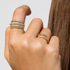 Clearance Gabriel & Co. Beaded Wide Band Easy-Stack Ring 14K Yellow Gold Diamond 0.4ct Bujukan