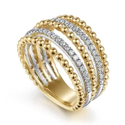 Clearance Gabriel & Co. Beaded Wide Band Easy-Stack Ring 14K Yellow Gold Diamond 0.4ct Bujukan