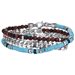 Gabriel & Co. Beaded Wrap Bracelet and Necklace 925 Sterling Silver Turquoise Onyx and Tiger Eye