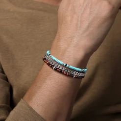 Gabriel & Co. Beaded Wrap Bracelet and Necklace 925 Sterling Silver Turquoise Onyx and Tiger Eye