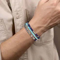Gabriel & Co. Beaded Wrap Bracelet and Necklace 925 Sterling Silver Turquoise and Lapis