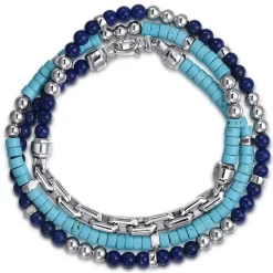 Gabriel & Co. Beaded Wrap Bracelet and Necklace 925 Sterling Silver Turquoise and Lapis