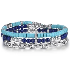 Gabriel & Co. Beaded Wrap Bracelet and Necklace 925 Sterling Silver Turquoise and Lapis