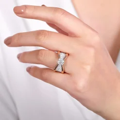 Hot Gabriel & Co. Bebe - 14K White-Rose Gold Wide Band Round Diamond Engagement Ring