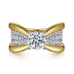 Discount Gabriel & Co. Bebe - 14K White-Yellow Gold Wide Band Round Diamond Engagement Ring