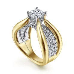Discount Gabriel & Co. Bebe - 14K White-Yellow Gold Wide Band Round Diamond Engagement Ring