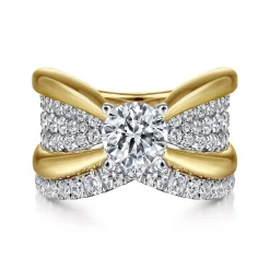 Discount Gabriel & Co. Bebe - 14K White-Yellow Gold Wide Band Round Diamond Engagement Ring