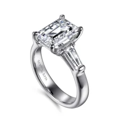 Best Gabriel & Co. Belma - 14K White Gold Emerald Cut Diamond Channel Set Engagement Ring