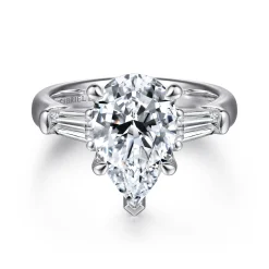 New Gabriel & Co. Belma - 18K White Gold Pear Shape Three Stone Diamond Engagement Ring