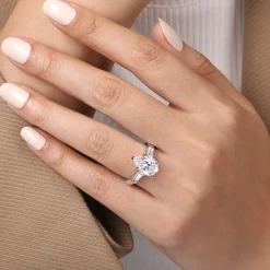 New Gabriel & Co. Belma - 18K White Gold Pear Shape Three Stone Diamond Engagement Ring