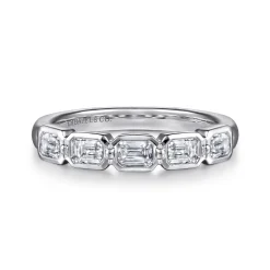 Hot Gabriel & Co. Beta - 14K White Gold Bezel and Prong Emerald Cut 5 Stone Diamond Anniversary Band - 0.8 ct