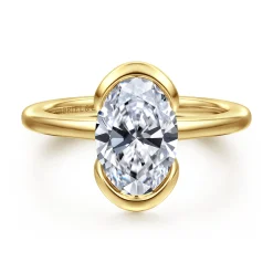 Gabriel & Co. Bethanne - 14K Yellow Gold Half Bezel Oval Solitaire Diamond Engagement Ring