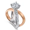 Hot Gabriel & Co. Betty - 14K White-Rose Gold Round Split Shank Hidden Halo Diamond Engagement Ring