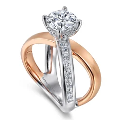 Hot Gabriel & Co. Betty - 14K White-Rose Gold Round Split Shank Hidden Halo Diamond Engagement Ring