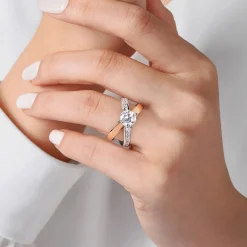Hot Gabriel & Co. Betty - 14K White-Rose Gold Round Split Shank Hidden Halo Diamond Engagement Ring